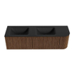 MONDIAZ KURVE 155cm Meuble salle de bain avec module 25 D - couleur Walnut - 2 tiroirs - 1 porte - vasque CLOUD double / gauche - sans trous de robinet - Urban SW1138519