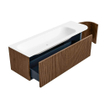 MONDIAZ KURVE 145cm Meuble salle de bain avec module 25 D - couleur Walnut - 1 tiroir - 1 porte - vasque BIG LARGE gauche - 2 trous de robinet - Talc SW1138286