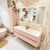 MONDIAZ VICA Ensemble meuble de salle de bains - 150cm - meuble bas rosee - 4 tiroirs - plan-vasque cloud double - sans trous de robinet - version haute 60cm - talc SW1083426