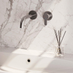 BRAUER Brushed Edition Wastafelmengkraan inbouw - gebogen uitloop links - hendel plat smal - inclusief inbouwdeel - model D 1 - PVD - geborsteld RVS SW374381