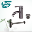 FugaFlow Eccelente Sobrado Kit mitigeur lavabo - robinet bas - bonde nonobturable - siphon design - PVD Gunmetal SW1124164