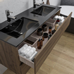 Adema Chaci Ensemble salle de bain - 120x46x57cm - 2 vasques en céramique noire - 2 trous de robinet - 2 tiroirs - miroir rectangulaire - noix SW816579