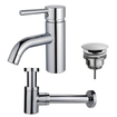 Fortifura Calvi Wastafelkraanset - lage wastafelkraan - always open plug - verlaagde design sifon - Chroom SW891923