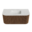 MONDIAZ KURVE-DLUX 100cm Meuble salle de bain avec module 25 G et D - couleur Walnut - 1 tiroir - 2 portes - vasque GRUNNE centre - 1 trou de robinet - couleur Opalo SW1137630