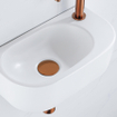 QeramiQ Fuente Fonteinset - 40x21.5x12cm - rechts - glad - halfrond - 1 kraangat - keramiek - fonteinkraan geborsteld koper - afvoerplug - verlaagd sifon - wit mat SW1232836