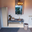 Mondiaz ALAN-DLUX Ensemble de meuble - 120cm - meuble Linen mat - 1 tiroir - Lavabo Cloud Lava suspendu - vasque Droite - 1 trou de robinet SW808172