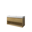 Proline loft ensemble de meubles de salle de bains 120x46x62cm meuble avec étagère idéal en chêne avec 2 robinets polystone blanc mat SW350137