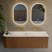 MONDIAZ KURVE-DLUX 145cm Meuble salle de bain avec module 25 G - couleur Walnut - 1 tiroir - 1 porte - vasque LEAF double / droite - sans trou de robinet - couleur Opalo SW1137688