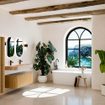 MONDIAZ THOR-DLUX 120cm meuble de salle de bains arrondi gauche + droite couleur Chêne avec 1 tiroir et 2 portes. Vasque suspendue CLOUD Double 2 trous de robinet couleur Arena. SW1463423