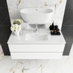 MONDIAZ DENTA Ensemble de meuble salle de bain - 100cm - 2 tiroirs - lavabo centré - 1 trou de robinet - Acrylique talc SW411405