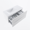 MONDIAZ VICA 100cm meuble sous lavabo Talc 2 tiroirs. Lavabo CLOUD gauche sans trou de robinet, couleur Talc. SW1381944