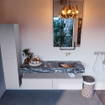 Mondiaz ALAN-DLUX Ensemble de meuble - 150cm - meuble Cale mat - 2 tiroirs - Lavabo Cloud Lava suspendu - vasque Droite - 0 trous de robinet SW808339