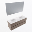 Mondiaz VICA ensemble de meuble de salle de bain - 130cm - meuble sous-vasque fumée - 2 tiroirs - lavabo lune double - sans trous de robinet - couleur talc - miroir LED - version XL 60cm de haut SW1091543