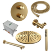 BRAUER Gold Edition thermostatische Inbouw Regendouche - 3-weg - rond - set 74 - 30cm hoofddouche - rechte muurarm - staaf handdouche - doucheslang - wandaansluitbocht - goud geborsteld PVD SW1159011