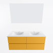 Mondiaz VICA ensemble de meuble de salle de bain - 120cm - meuble sous-vasque ocre - 4 tiroirs - lavabo denia double - 2 trous de robinet - couleur Blanc Brillant - miroir LED - version XL 60cm de haut SW1091956