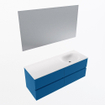 Mondiaz VICA ensemble de meuble de salle de bain - 130cm - meuble sous-vasque jeans - 4 tiroirs - lavabo moon droite - sans trous de robinet - couleur talc - miroir LED - version XL 60cm de haut SW1092163