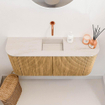Mondiaz JOYA-DLUX 93.2cm toiletmeubel - ronding links en rechts kleur Oak - Wastafel FAYE positie Midden Zonder kraangat kleur Meli. SW1423999