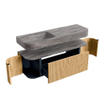 MONDIAZ THOR-DLUX 140cm badmeubel ronding links + rechts kleur Oak met 1 lade en 2 deuren. Vrijhangende wastafel CLOUD Links 1 kraangat kleur Oza. SW1464292