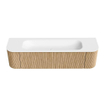 MONDIAZ KURVE 170cm Meuble salle de bain avec module 25 G et D - couleur Oak - 1 tiroir - 2 portes - vasque BIG LARGE centre - 2 trous de robinet - Talc SW1138298