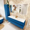 Mondiaz VICA ensemble de meuble de salle de bain - 150cm - meuble sous-vasque jeans - 2 tiroirs - lavabo cloud double - 2 trous de robinet - couleur talc - miroir LED - version XL 60cm de haut SW1095542