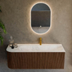MONDIAZ KURVE-DLUX meuble de salle de bains 125 cm avec module 25 L couleur Walnut avec 1 tiroir et 1 porte. Lavabo BIG MEDIUM à droite 1 trou de robinet couleur Ostra. SW1137854