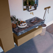 Mondiaz ALAN-DLUX Ensemble de meuble - 120cm - meuble Oro mat - 1 tiroir - Lavabo Cloud Lava suspendu - vasque Droite - 0 trous de robinet SW808620