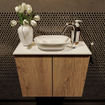Mondiaz Fowy meuble de toilette - 60x50x23cm - chêne blanchi mat - 1 trou de robinet - lavabo centré - 2 portes - solid surface - plan Mélamine - lavabo : blanc SW761417
