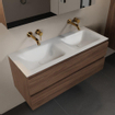 Mondiaz AIVY Ensemble de meuble - 120x45x50cm - 0 trous de robinet - 2 vasques Urban Solid surface - Gauche et droite - 2 tiroirs - avec armoire de toilette - Melamine Mocha SW892130