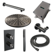 BRAUER Gunmetal Edition Regendoucheset inbouw - hoofddouche 30cm - gladde knop - inclusief inbouwdeel - handdouche Staaf 1 stand - PVD - geborsteld gunmetal SW715885