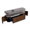 MONDIAZ THOR-DLUX 160cm badmeubel ronding links + rechts kleur Walnut met 1 lade en 2 deuren. Vrijhangende wastafel CLOUD Links zonder kraangat kleur Oza. SW1465281