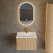 MONDIAZ KURVE-DLUX 60cm Meuble salle de bain - couleur Oak - 1 tiroir - vasque CLOUD centre - 1 trou de robinet - couleur Frappe SW1137331