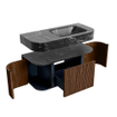 MONDIAZ THOR-DLUX 100cm meuble de salle de bains arrondi gauche + droite couleur Walnut avec 1 tiroir et 2 portes. Vasque suspendue CLOUD Droite sans trou de robinet couleur Lava. SW1467367