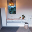 Mondiaz ALAN-DLUX Ensemble de meuble - 150cm - meuble Talc mat - 1 tiroir - Lavabo Cloud Glace suspendu - vasque Gauche - 0 trous de robinet SW805058