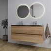 Adema Chaci Ensemble de meuble 121x46x57cm avec 2 tiroirs sans poignée 2 vasques en céramique noir avec trous de robinet chêne SW809402