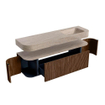MONDIAZ THOR-DLUX 160cm badmeubel ronding links + rechts kleur Walnut met 1 lade en 2 deuren. Vrijhangende wastafel CLOUD Rechts zonder kraangat kleur Saba. SW1465342