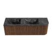 MONDIAZ KURVE-DLUX 145cm Meuble salle de bain avec module 25 D - couleur Walnut - 1 tiroir - 1 porte - vasque LEAF double / gauche - 2 trous de robinet - couleur Lava SW1137286