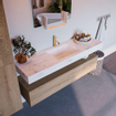 Mondiaz ALAN-DLUX Ensemble de meuble - 150cm - meuble Washed Oak mat - 1 tiroir - Lavabo Cloud Ostra suspendu - vasque Centre - 1 trou de robinet SW808933