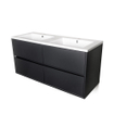 Saniclass New Future meuble salle de bains 139x45.5x55cm suspendu deux trous pour siphon économique avec 4 tiroirs softclose MDF noir brillant SW86417