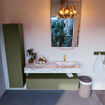 Mondiaz ALAN-DLUX Ensemble de meuble - 130cm - meuble Army mat - 1 tiroir - Lavabo Cloud Glace suspendu - vasque Droite - 1 trou de robinet SW806061