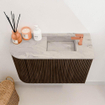 Mondiaz JOYA-DLUX 61.6cm toiletmeubel - ronding links kleur Walnut - Wastafel FAYE positie Rechts 1 kraangat kleur Glace. SW1422371
