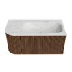 MONDIAZ KURVE-DLUX 95cm Meuble salle de bain avec module 25 G - couleur Walnut - 1 tiroir - 1 porte - vasque BIG SMALL droite - 1 trou de robinet - couleur Opalo SW1137617