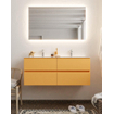 MONDIAZ VICA Ensemble de meuble salle de bain - 120cm - 4 tiroirs - lavabo Moon double - 2 trous de robinet - solid surface ocre SW411135