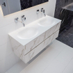 Mondiaz VICA ensemble de meuble de salle de bain - 120cm - meuble sous-vasque carrara - 4 tiroirs - lavabo moon double - sans trous de robinet - miroir LED - version XL 60cm de haut SW1097619