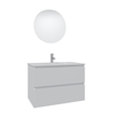 Saniclass Chaci Ensemble meuble de salle de bains - 80x46x55cm - lavabo en céramique blanc - 1 vasque - sans trous de robinet - 2 tiroirs - miroir rond avec éclairage - blanc mat SW816268