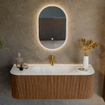 MONDIAZ KURVE-DLUX 130cm Meuble salle de bain avec module 25 G et D - couleur Walnut - 1 tiroir - 2 portes - vasque BIG SMALL centre - 1 trou de robinet - couleur Opalo SW1137634