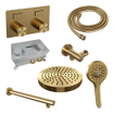 BRAUER Stripe Thermostatische Inbouw Regendouche - drukknoppen - SET 28 - 25cm douchekop - rechte muurarm - 3-standen handdouche - doucheslang - wandaansluitbocht - goud geborsteld PVD SW1434854