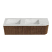 MONDIAZ KURVE-DLUX 155cm Meuble salle de bain avec module 25 D - couleur Walnut - 2 tiroirs - 1 porte - vasque LEAF double / gauche - 2 trous de robinet - couleur Opalo SW1137698