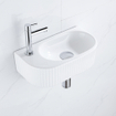 QeramiQ Fuente Ensemble de lave-mains - 40x21.5x12cm - gauche - cannelé - demi-rond - 1 trou de robinet - céramique - robinet de lavabo chromé - bouchon de vidage - siphon abaissé - blanc brillant SW1232865