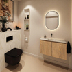 MONDIAZ TURE-DLUX Meuble toilette - 80cm - Washed Oak - EDEN - vasque Ostra - position centrale - sans trou de robinet SW1105185