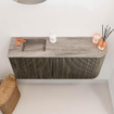 Mondiaz JOYA-DLUX 91.6cm meuble de toilette - arrondi droit couleur Shadow - Vasque FAYE position Gauche 1 trou de robinet couleur Oza SW1425065